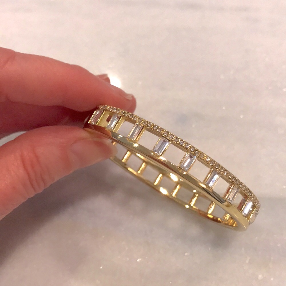 Nordstrom Gold Bangle, Rectangular Crystals - image 3